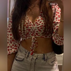 Bershka crop top, long sleeve, flower pattern
